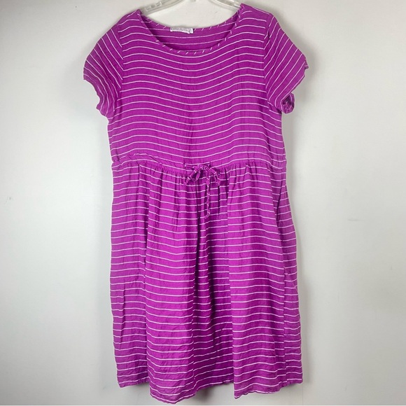 Stella Martini Made in Italy 100% Linen Pink Striped Dress Size L - Picture 4 of 15